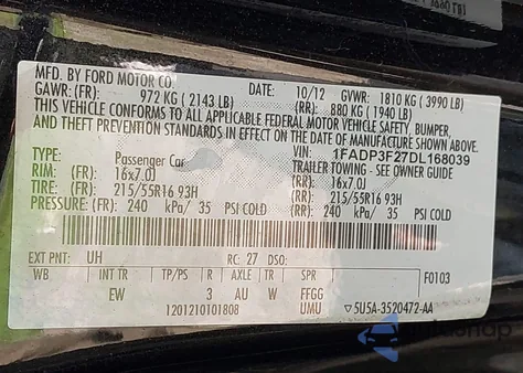 2013 Ford Focus Se from USA, damaged, VIN 1FADP3F27DL168039